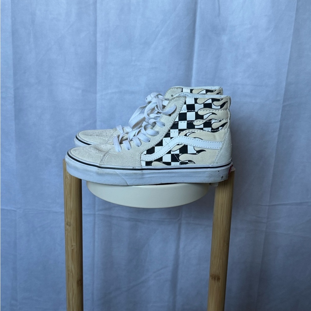 Vans High-Top Sneakers in Cream and Black Checkered